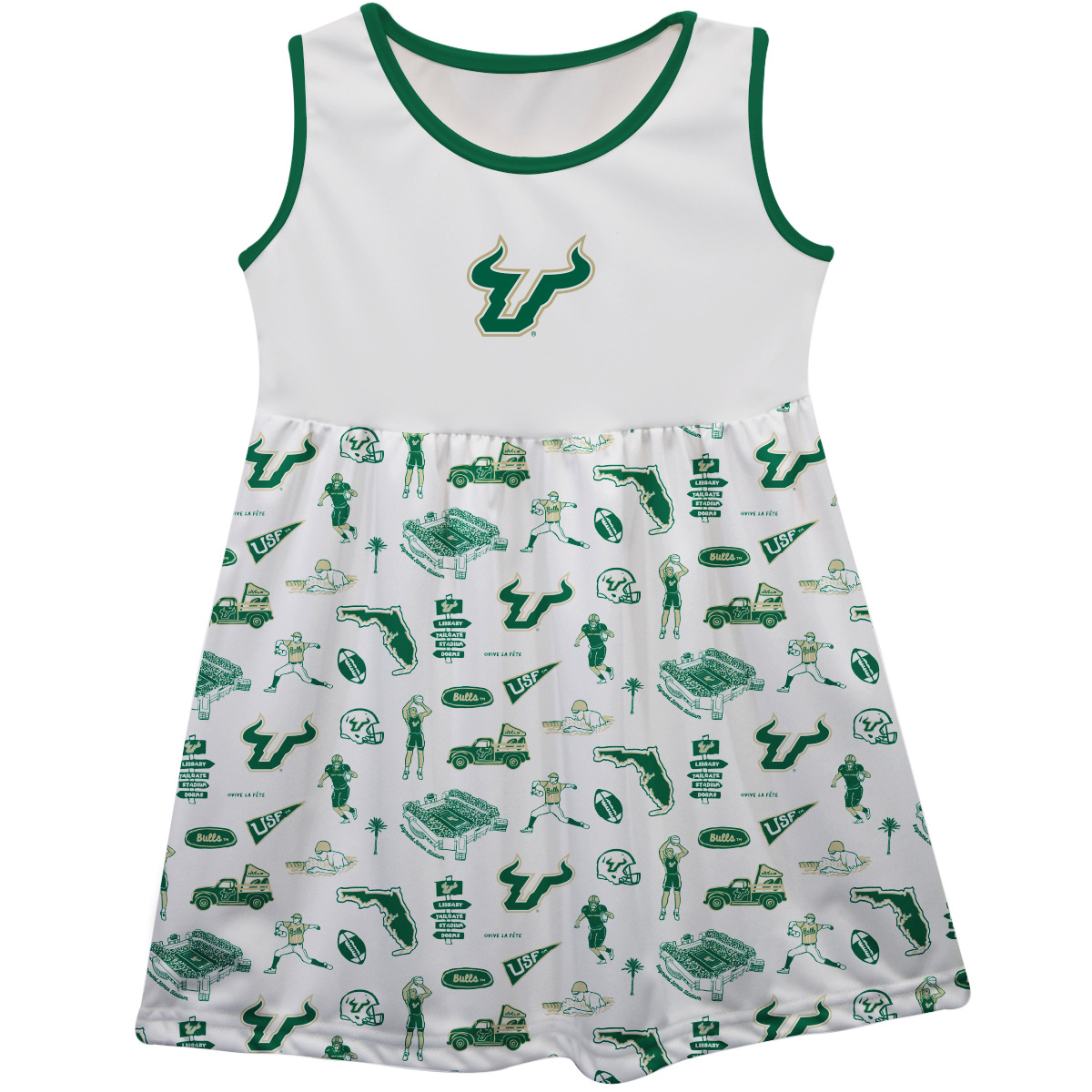 Girls Youth Vive La Fete White South Florida Bulls Impressions Artwork Tank Top Dress