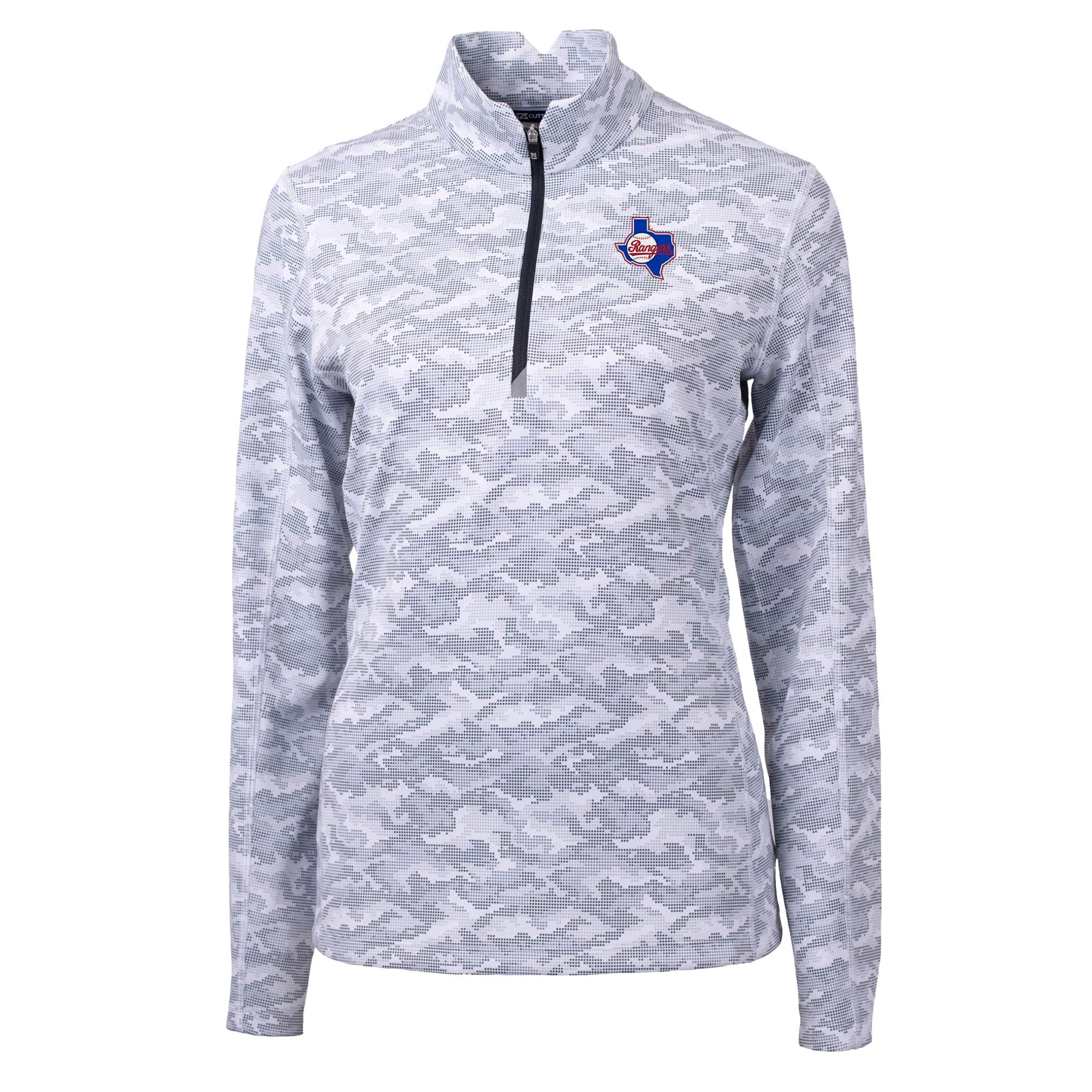 Women's Cutter & Buck Gray Texas Rangers Cooperstown Collection Traverse Camo Print Stretch Quarter-Zip Top - Image 3