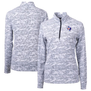 Women's Cutter & Buck Gray Texas Rangers Cooperstown Collection Traverse Camo Print Stretch Quarter-Zip Top