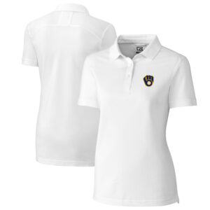 Women's Cutter & Buck White Milwaukee Brewers DryTec Advantage Tri-Blend Pique Polo