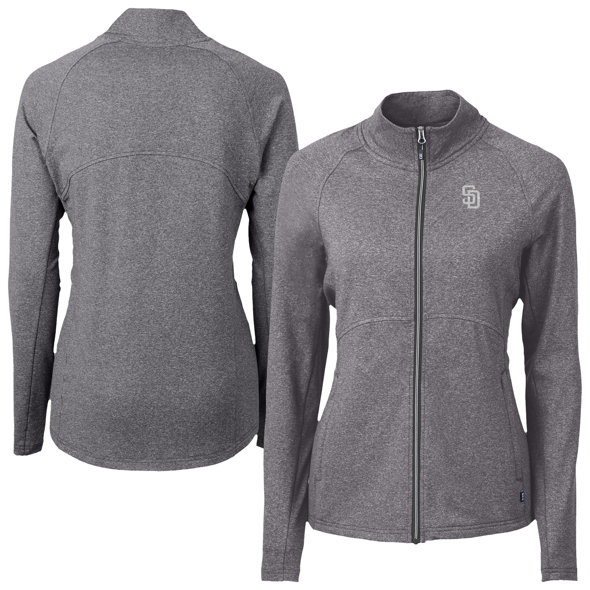 Women's Cutter & Buck Heather Black San Diego Padres Adapt Eco Knit Heather Recycled Full-Zip Jacket