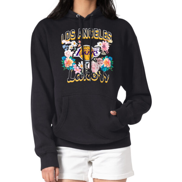 Women's G-III 4Her by Carl Banks Black Los Angeles Lakers Flowers Team Logo Graphic Fleece Pullover Hoodie - Image 4