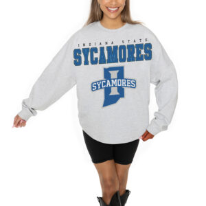 Women's Gameday Couture Ash Indiana State Sycamores Big Goals Relaxed Fit French Terry Pullover Sweatshirt