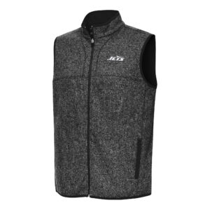 Men's Antigua  Heather Black New York Jets Fortune Full-Zip Vest