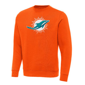 Men's Antigua Orange Miami Dolphins Victory Pullover Sweatshirt