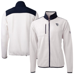 Men's Cutter & Buck Oatmeal Cleveland Guardians Cascade Eco Fleece Full-Zip Sweatshirt
