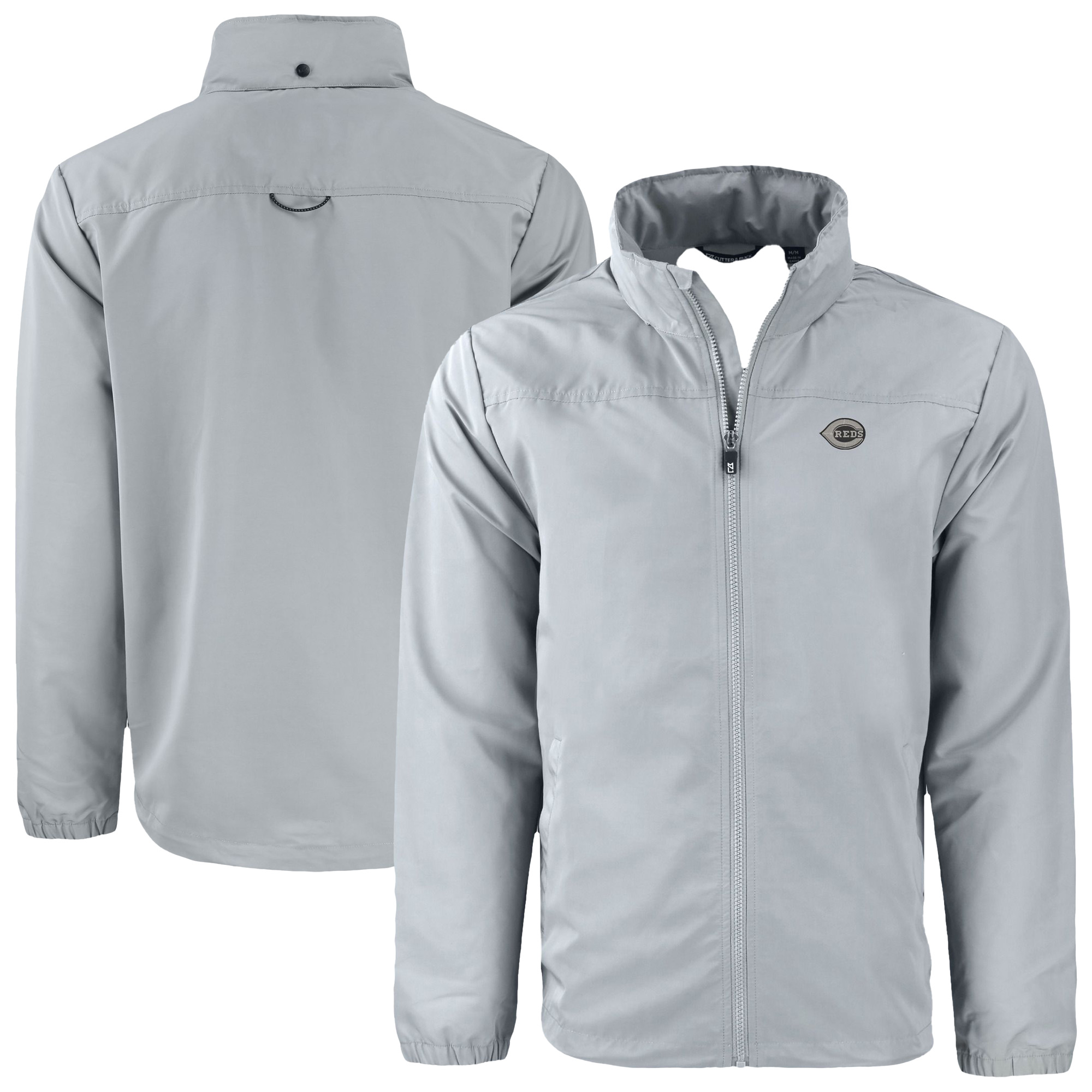 Men's Cutter & Buck Gray Cincinnati Reds Charter Eco Recycled Full-Zip Hoodie Jacket - Image 5