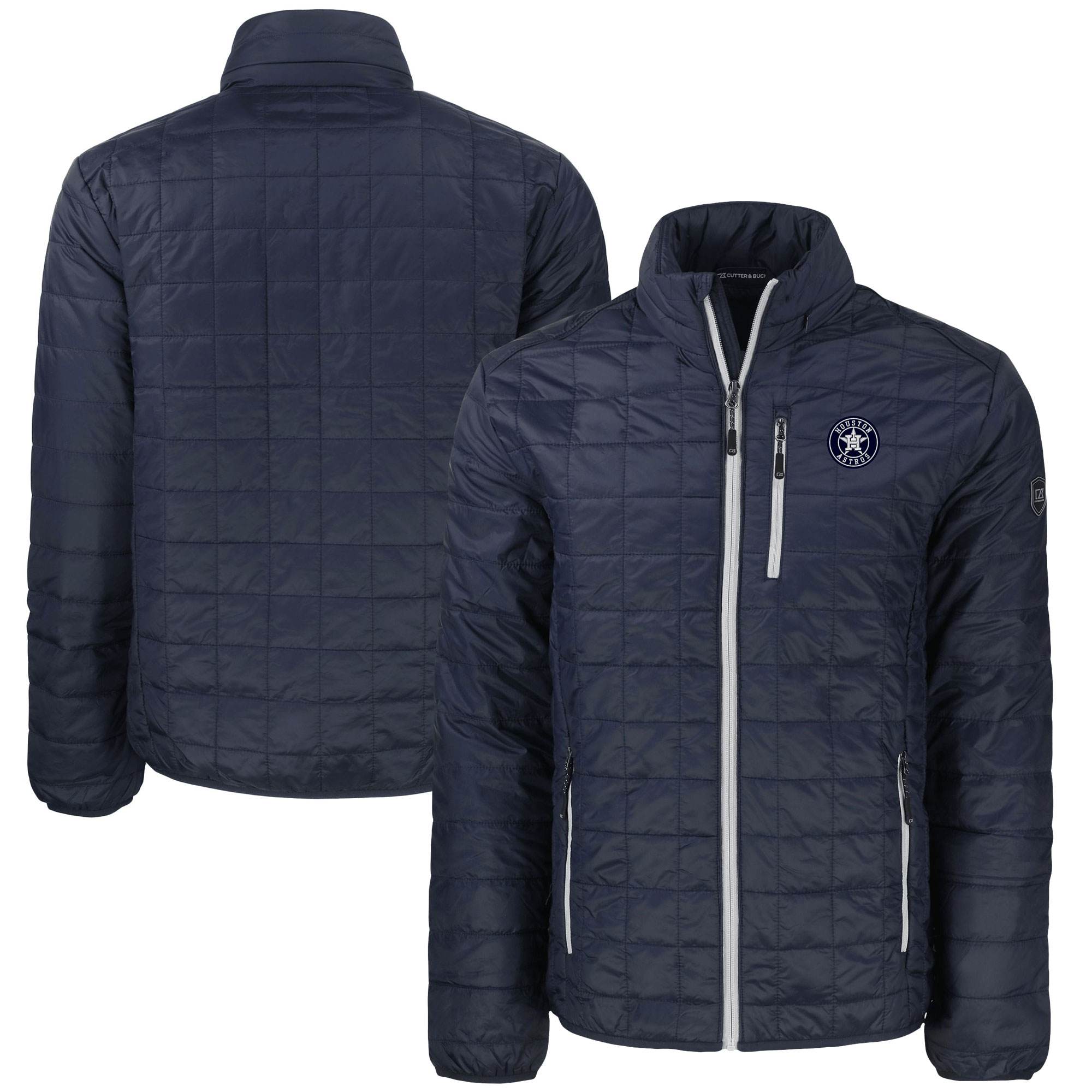 Men's Cutter & Buck Navy Houston Astros Big & Tall Rainier PrimaLoft® Eco Insulated Full-Zip Hoodie Puffer Jacket