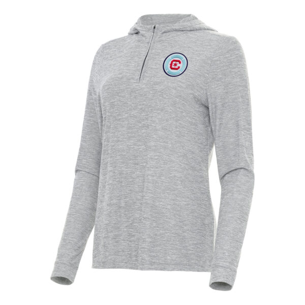 Women's Antigua Heather Gray Chicago Fire Daybreak Quarter-Zip Hoodie