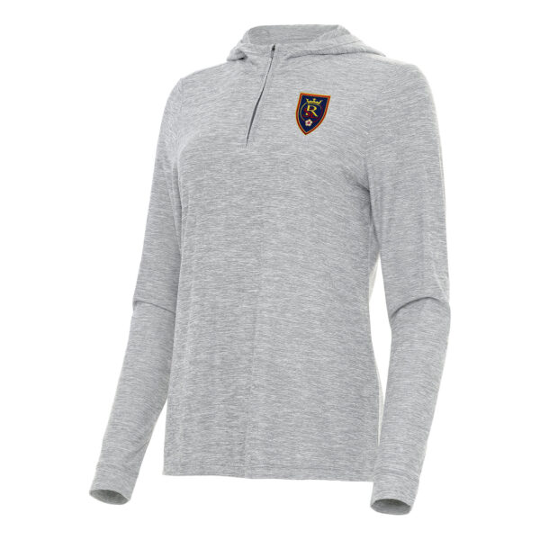 Women's Antigua Heather Gray Real Salt Lake Daybreak Quarter-Zip Hoodie