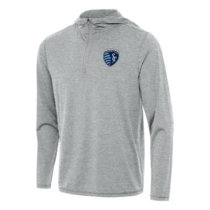 Men's Antigua Heather Gray Sporting Kansas City Tidy Quarter-Zip Hoodie