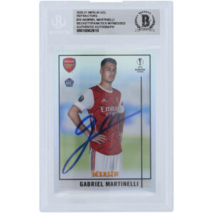 Gabriel Martinelli Arsenal Autographed 2020-21 Merlin UCL Refractors #24 Beckett Fanatics Witnessed Authenticated Rookie Card