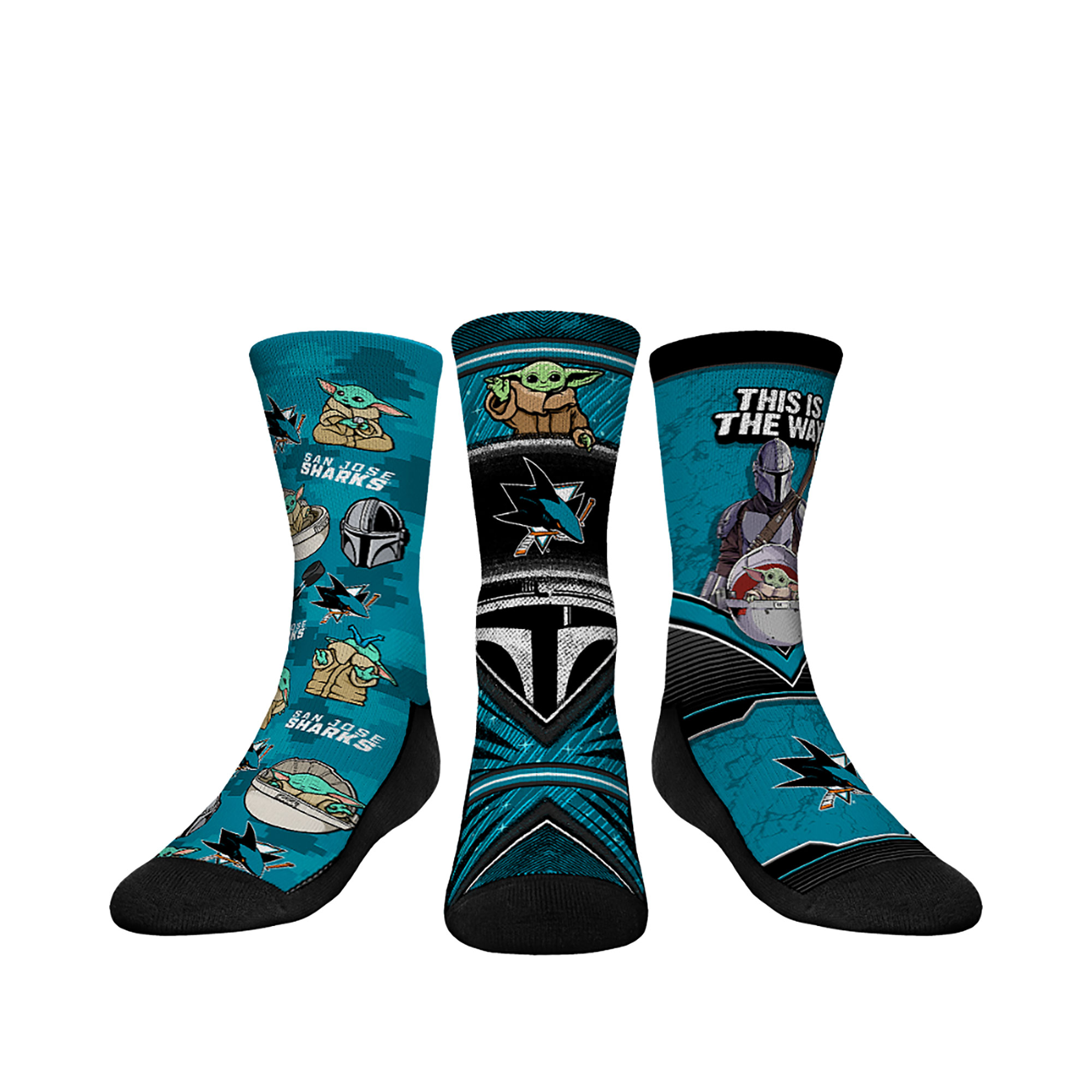 Youth Rock Em Socks San Jose Sharks The Mandalorian 3-Pack Crew Socks