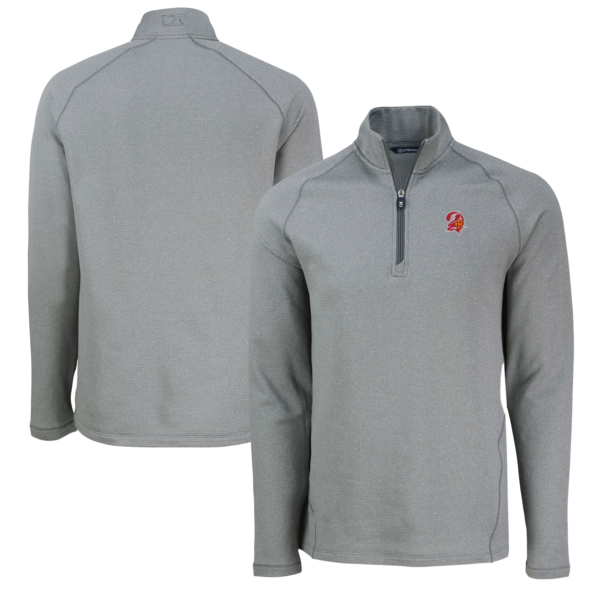 Men's Cutter & Buck Heather Gray Tampa Bay Buccaneers Peshastin Eco Fleece Tri-Blend Raglan Recycled Quarter-Zip Jacket