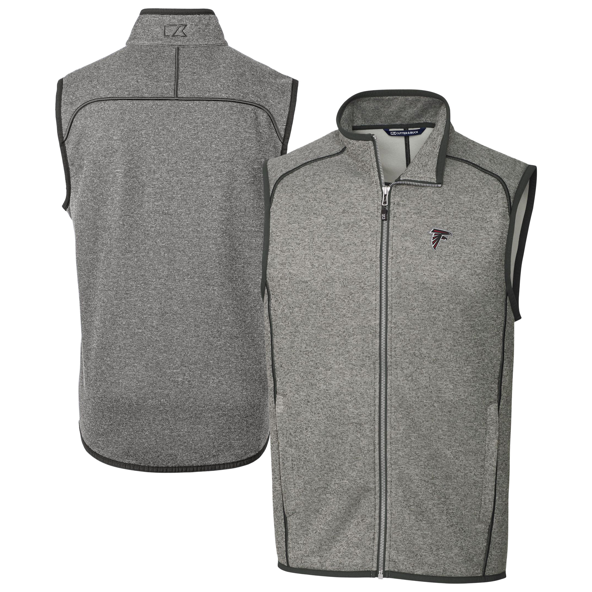 Men's Cutter & Buck Heather Gray Atlanta Falcons Big & Tall Mainsail Sweater Knit Fleece Full-Zip Vest