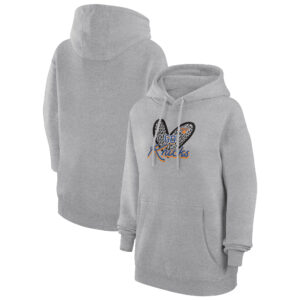Women's G-III 4Her by Carl Banks Heather Gray New York Knicks Leopard Heart Graphic Fleece Pullover Hoodie