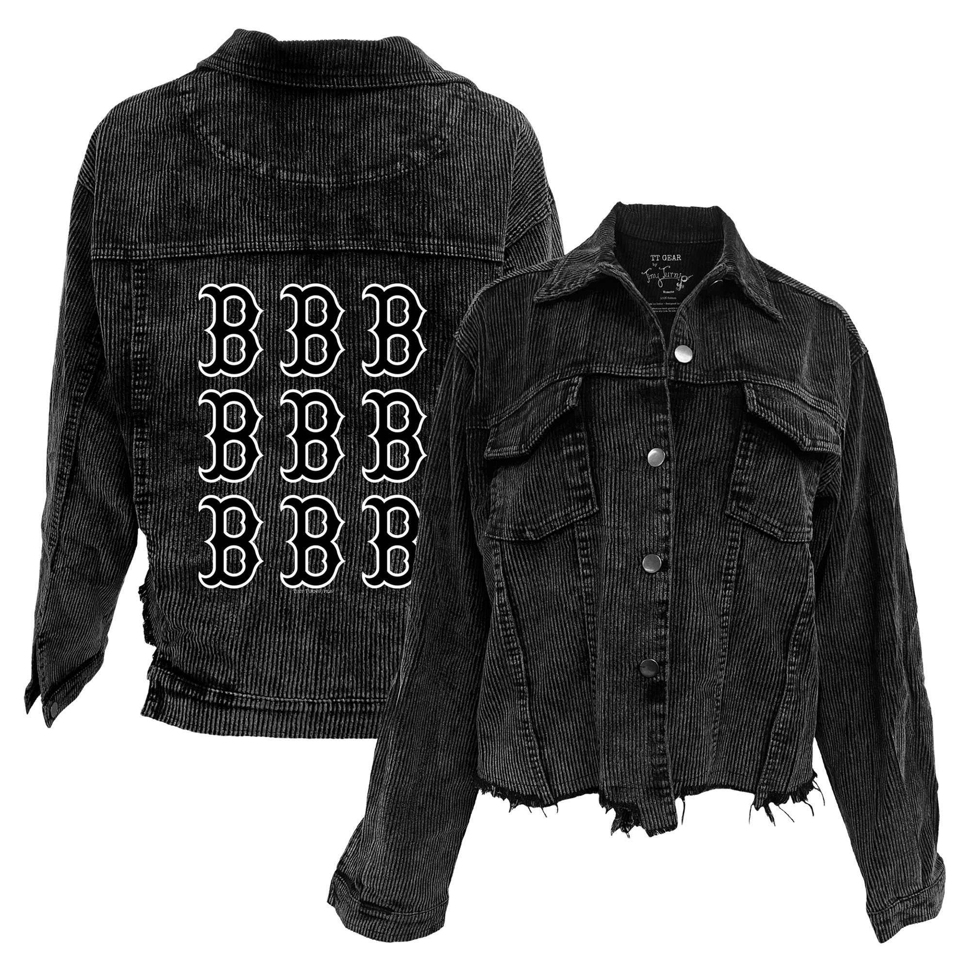 Women's Tiny Turnip Black Boston Red Sox Logo Grid Corduroy Button-Up Jacket