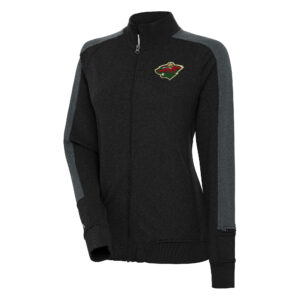 Women's Antigua  Black Minnesota Wild Strike Full-Zip Track Jacket