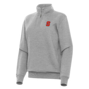 Women's Antigua Heather Gray Syracuse Orange Victory Quarter-Zip Sweatshirt