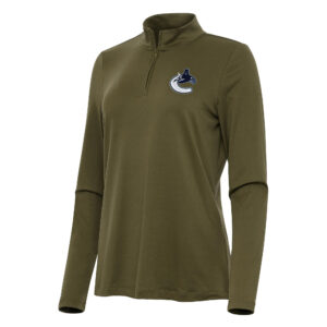 Women's Antigua Olive Vancouver Canucks Reprocess Quarter-Zip Top