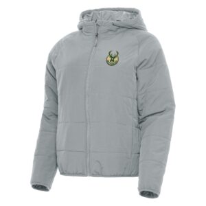 Women's Antigua Gray Milwaukee Bucks Universe Full-Zip Puffer Jacket