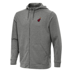 Men's Antigua Heather Charcoal Miami Heat Effortless Full-Zip Hoodie Jacket