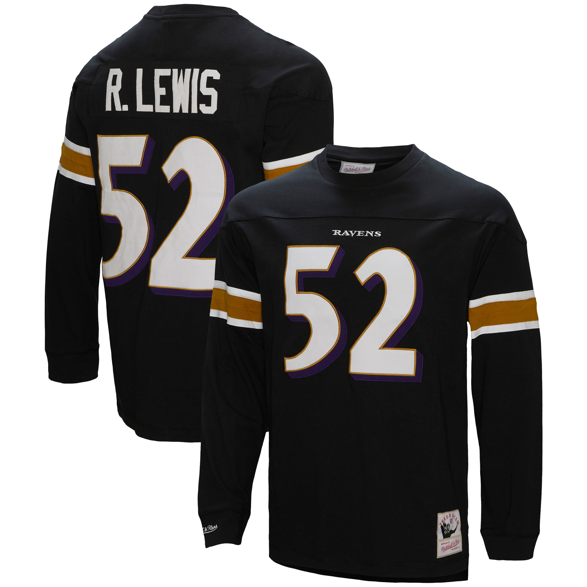 Men's Mitchell & Ness Ray Lewis Black Baltimore Ravens Throwback Retired Player Name & Number Long Sleeve Top - Image 2