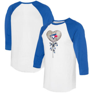 Women's Tiny Turnip  White/Royal Toronto Blue Jays Heart Lolly 3/4-Sleeve Raglan T-Shirt