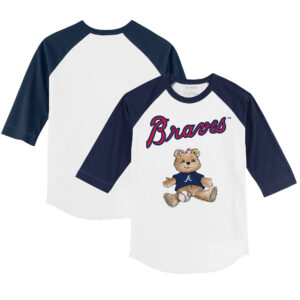 Infant Tiny Turnip White/Navy Atlanta Braves Girl Teddy Raglan 3/4 Sleeve T-Shirt