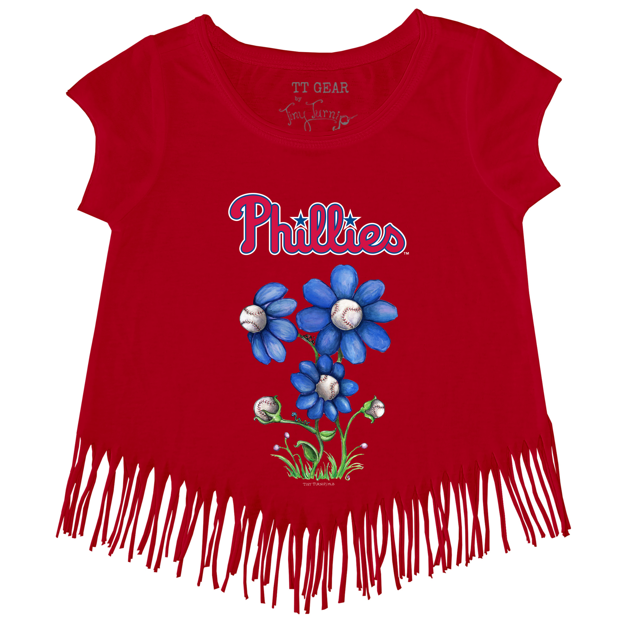 Girls Youth Tiny Turnip Red Philadelphia Phillies Blooming Baseballs Fringe T-Shirt - Image 6
