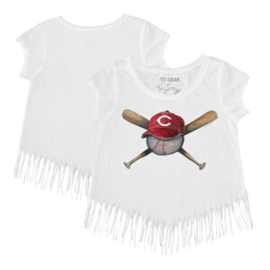 Girls Youth Tiny Turnip White Cincinnati Reds Hat Crossbats Fringe T-Shirt