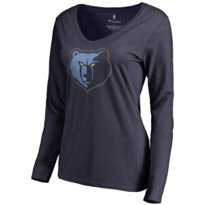 Women's Navy Memphis Grizzlies Primary Logo V-Neck Long Sleeve T-Shirt