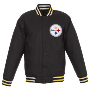 Men's JH Design Black Pittsburgh Steelers Poly Twill Varsity Jacket
