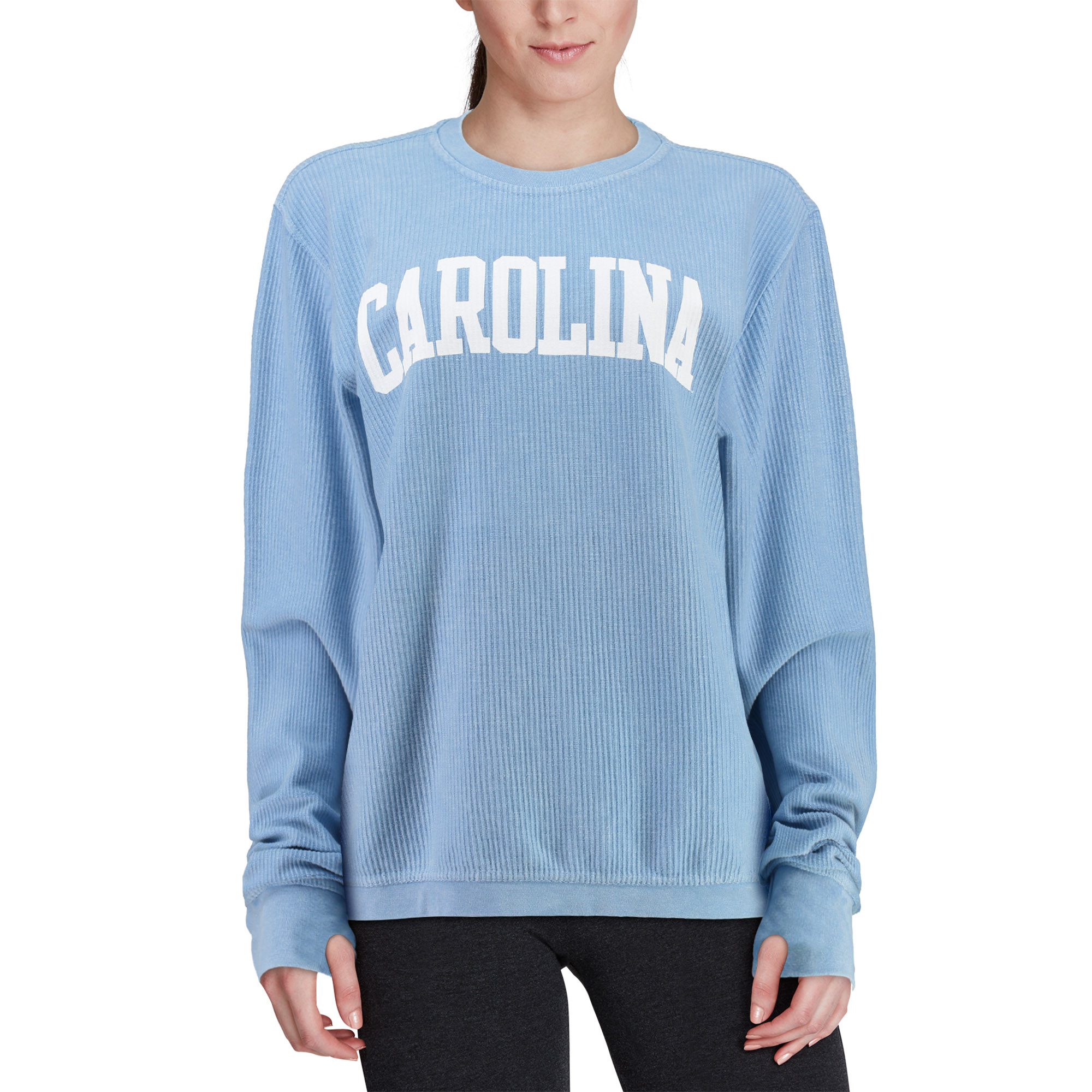 Women's Pressbox Carolina Blue North Carolina Tar Heels Comfy Cord Vintage Wash Basic Arch Pullover Sweatshirt - Image 5