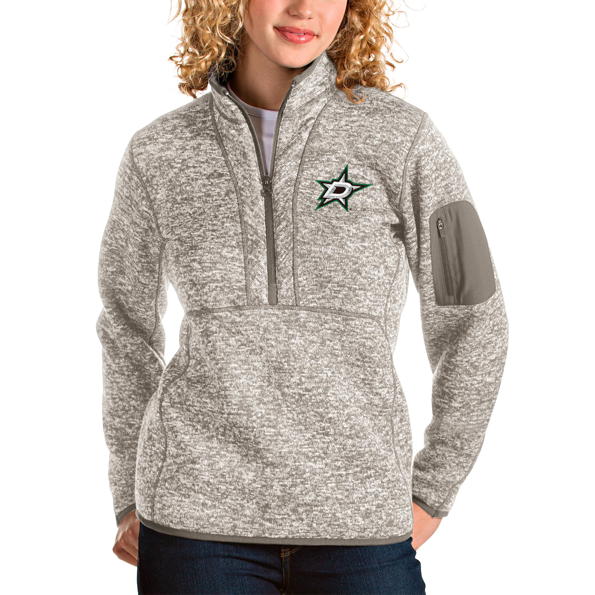 Women's Antigua Oatmeal Dallas Stars Fortune Half-Zip Sweatshirt