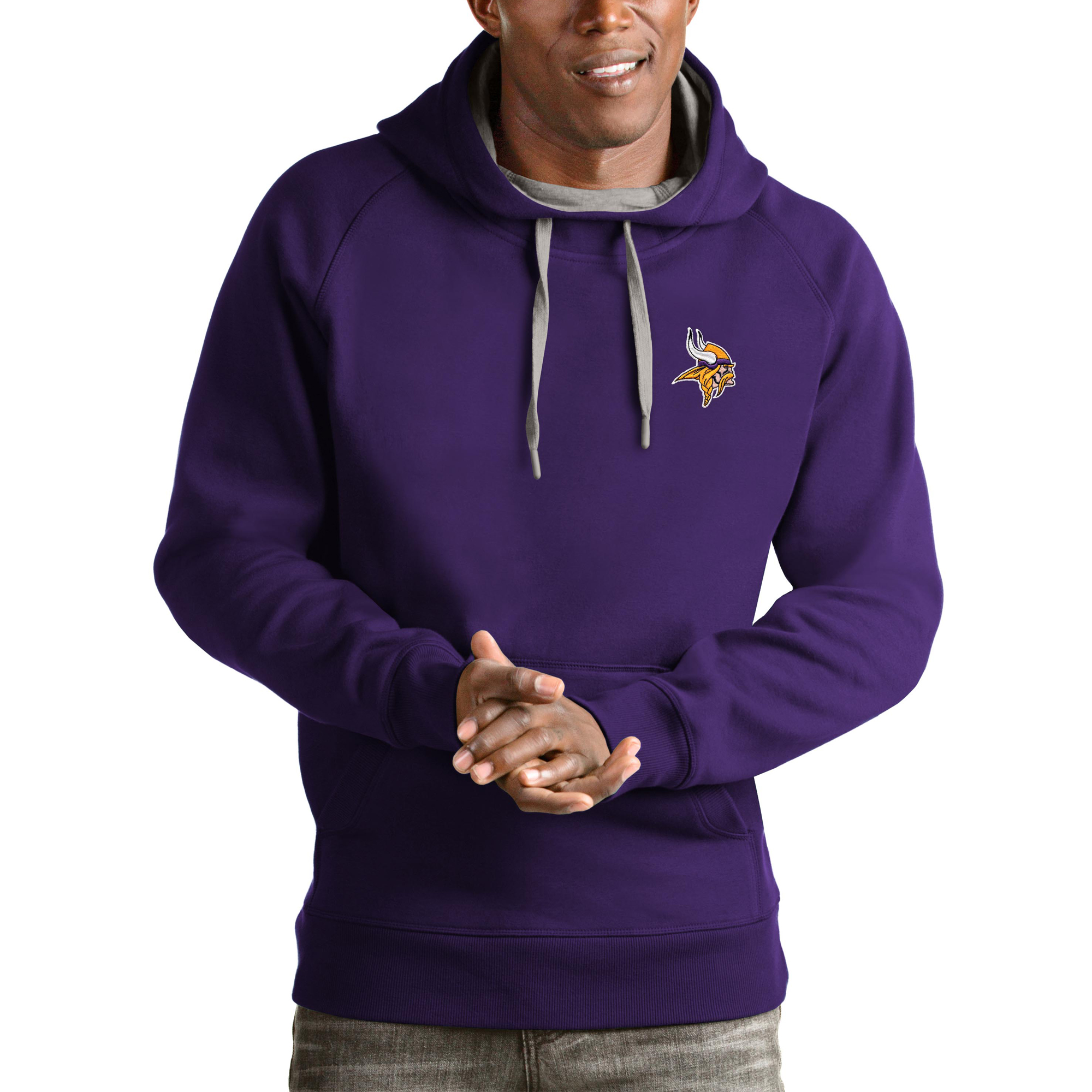 Men's Antigua Purple Minnesota Vikings Logo Victory Pullover Hoodie