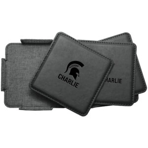 Michigan State Spartans 4-Pack Personalized Leather Coaster Set