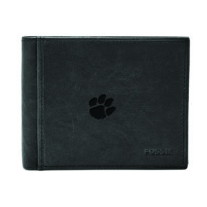 Men's Fossil Black Clemson Tigers Ingram RFID Flip ID Bi-Fold Wallet