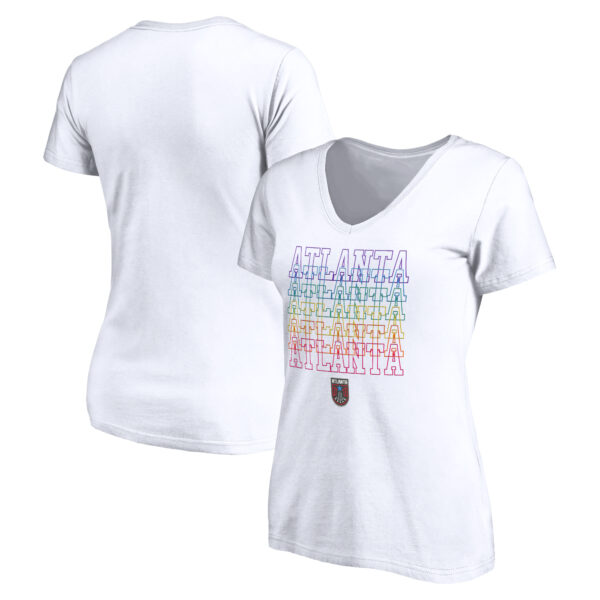 Women's White Atlanta Dream Wordmark Pride V-Neck T-Shirt
