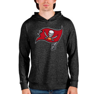 Men's Antigua Heathered Black Tampa Bay Buccaneers Team Absolute Pullover Hoodie