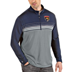Men's Antigua Navy/Gray Florida Panthers Pace Quarter-Zip Pullover Top