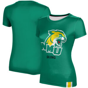 Women's Green Northern Michigan Wildcats Skiing T-Shirt