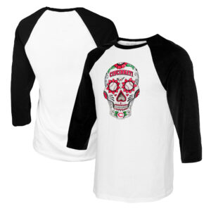 Women's Tiny Turnip White/Black Cincinnati Reds Sugar Skull 3/4-Sleeve Raglan T-Shirt