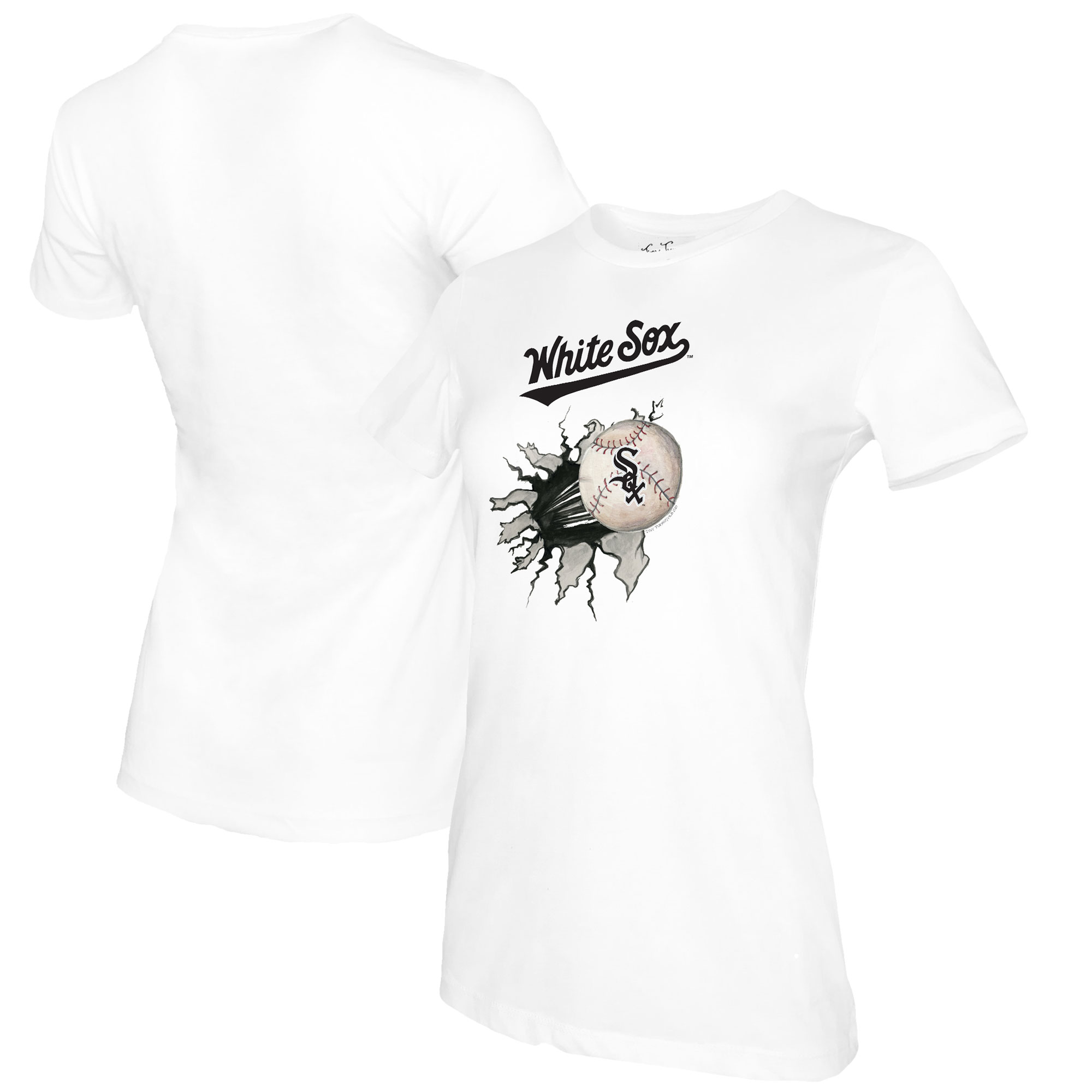 Women's Tiny Turnip White Chicago White Sox Baseball Tear T-Shirt