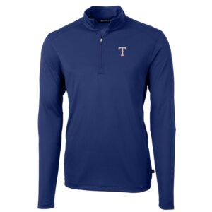 Men's Cutter & Buck Royal Texas Rangers Big & Tall Virtue Eco Pique Quarter-Zip Pullover Jacket