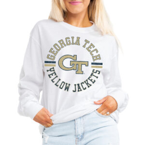 Women's Gameday Couture White Georgia Tech Yellow Jackets Vintage Days Oversized Lightweight Long Sleeve T-Shirt