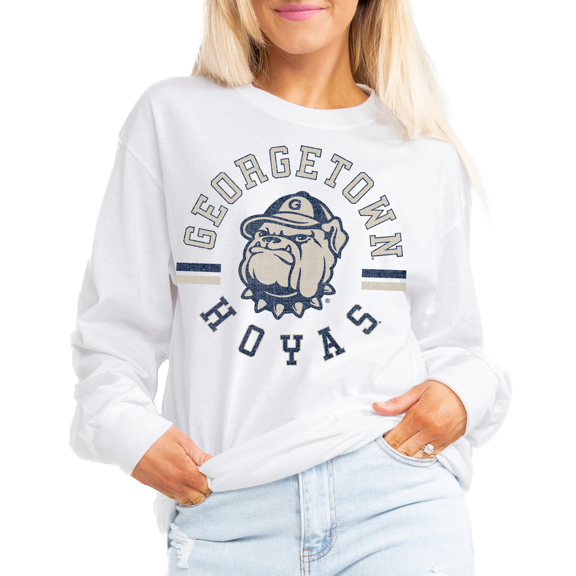 Women's Gameday Couture White Georgetown Hoyas Vintage Days Oversized Lightweight Long Sleeve T-Shirt