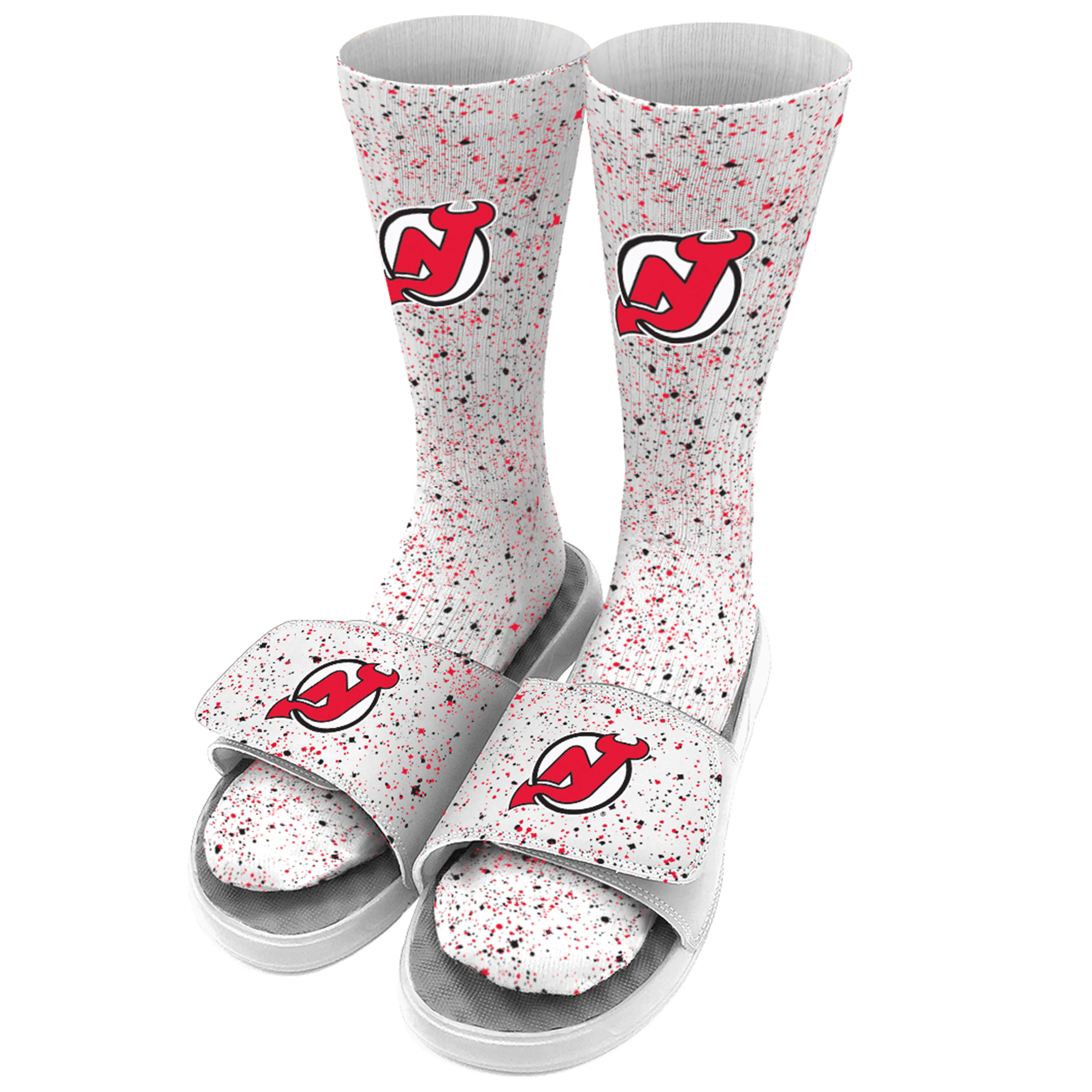 Youth ISlide White New Jersey Devils Speckle Socks & Slide Sandals Bundle - Image 2