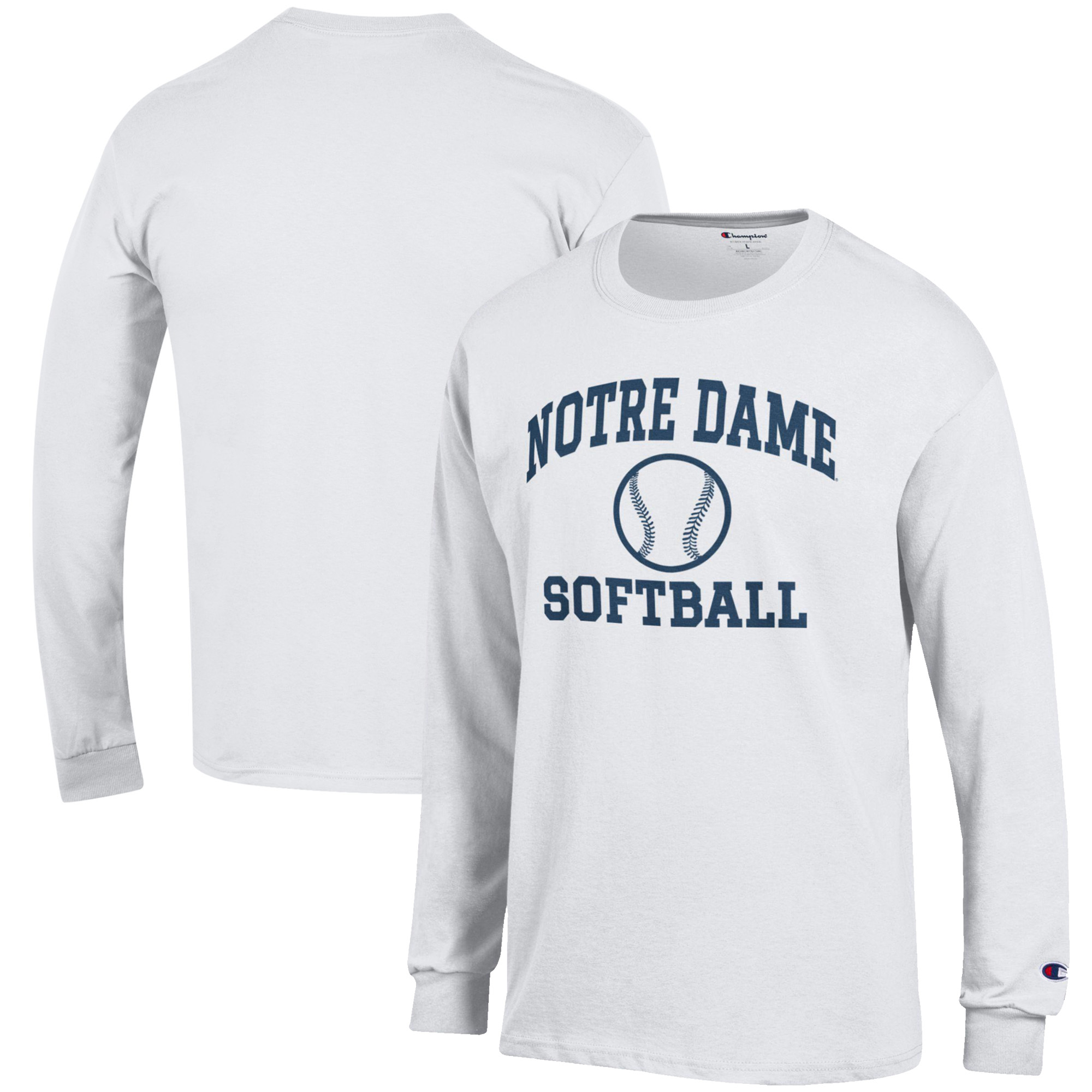 Men's Champion White Notre Dame Fighting Irish Softball Icon Long Sleeve T-Shirt - Image 8