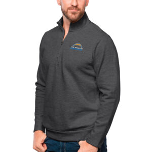 Men's Antigua Heathered Charcoal Los Angeles Chargers Gambit Quarter-Zip Pullover Top